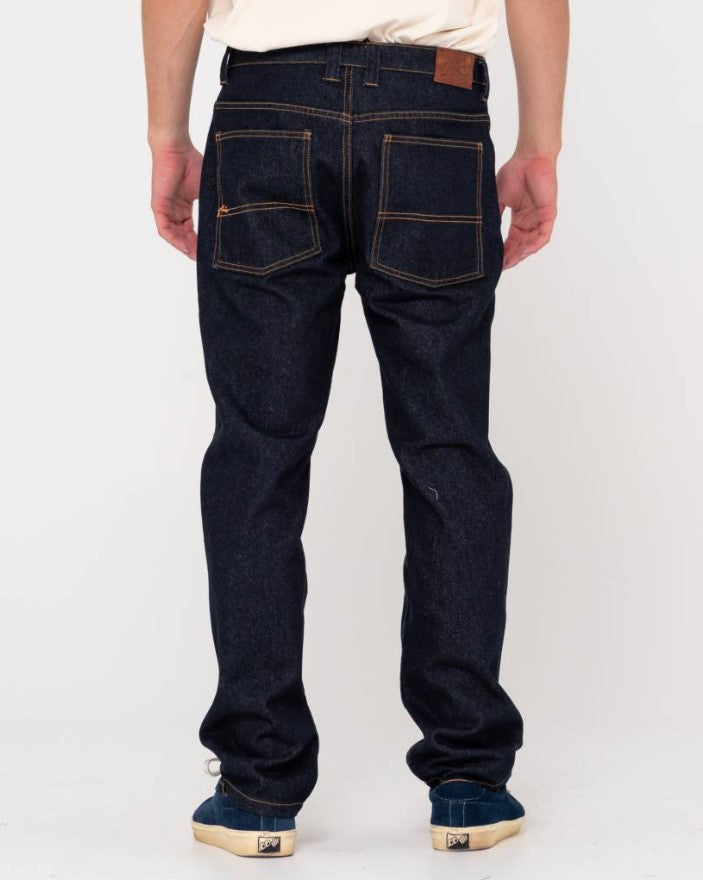 Rusty Mens Steven Straight Jeans in raw dawg blue colourway form rear