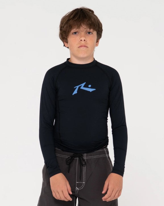 Rusty Still Surfing Youth Long Sleeve Thermal Rash Top in black from front