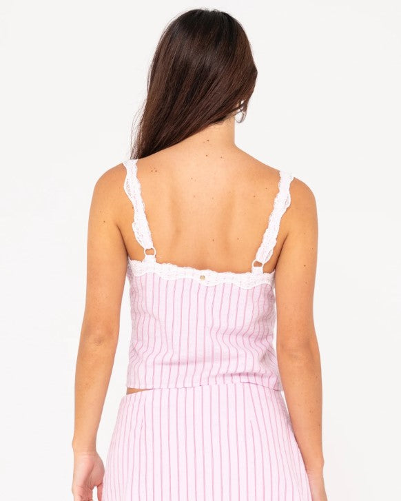 Rusty Stripy Girl Slim Fit Cami in rose pink stripes from rear