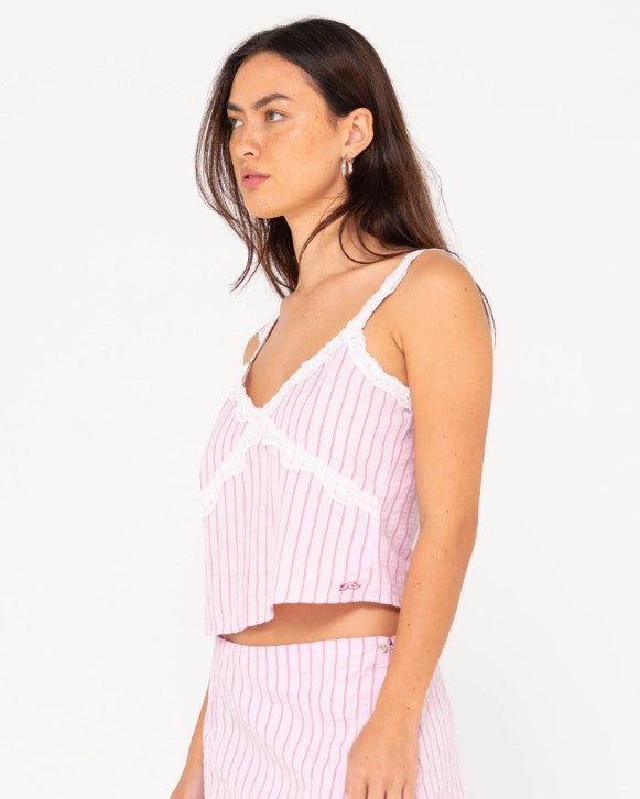 Rusty Stripy Girl Slim Fit Cami in rose pink stripes from side