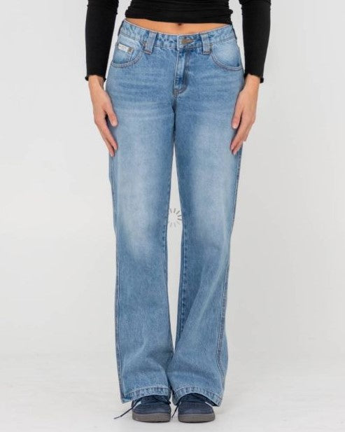 Rusty Suzy Straight Low Rise Jeans in blasted middy blue from front