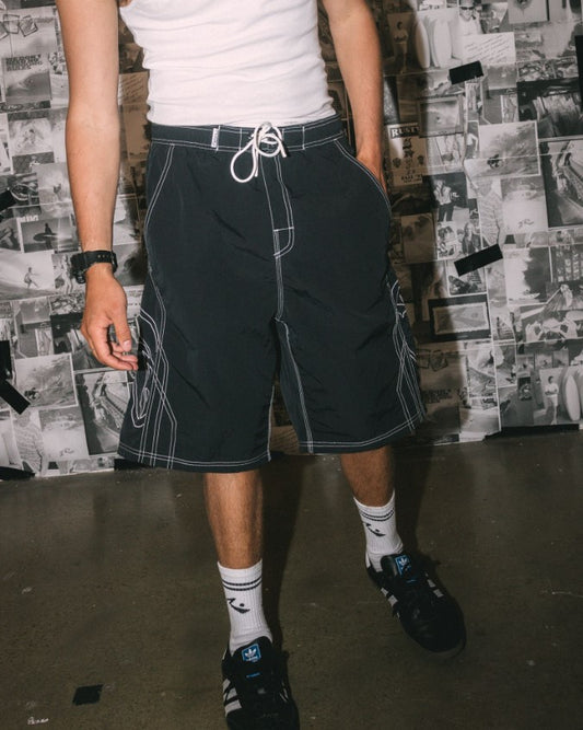 Rusty Tombstones 24" Hybrid Waist Boardshorts in white singlet