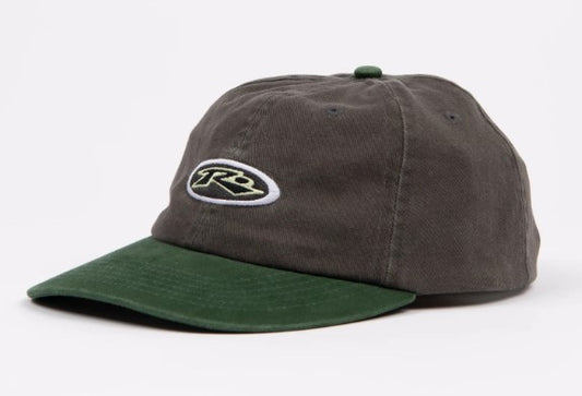 Rusty Kick Flip Dad Cap in coal colourway with forest green peak