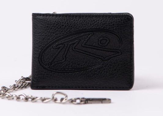Rusty Warp Speed Chain pu wallet in black from front showing chain