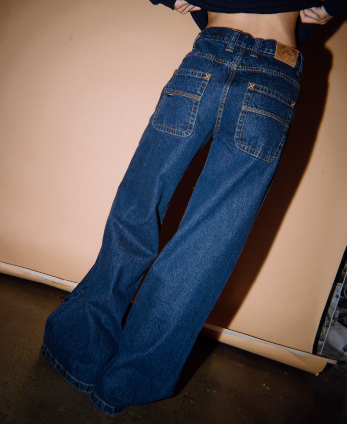 Rusty Wendy Low Rise Wide Women's Denim Jeans in deep sea blue from rear