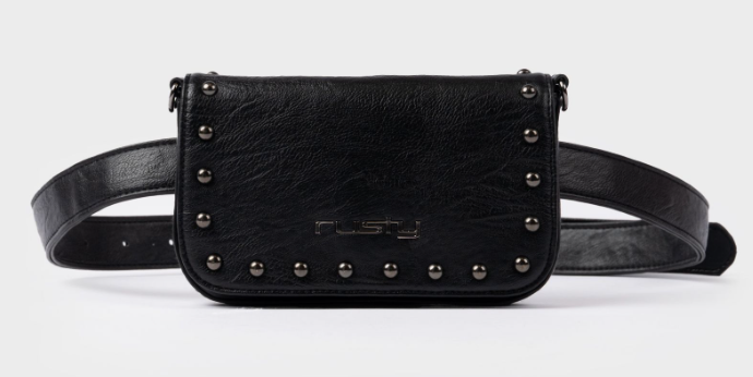 Rusty Wild Saint Belt Bag in black showing belt strap
