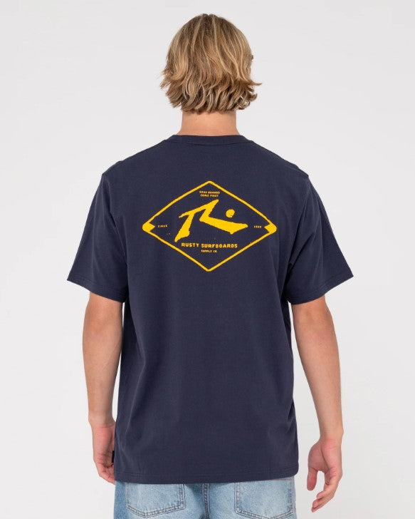 Rusty Wull Wolume Tee in navy blue from rear