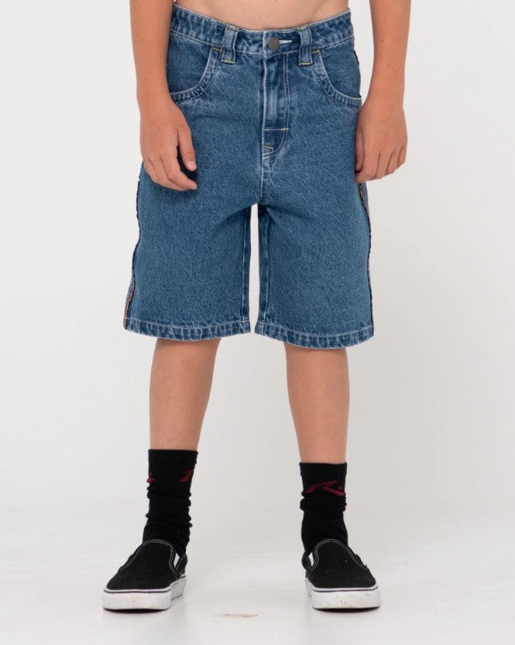 Rusty Flip Daddy Boys Jean Shorts in middie blue from front