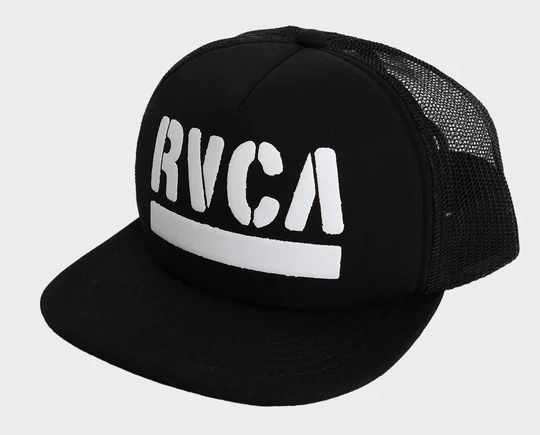 RVCA ASP Foam Trucker Cap
 in black with white puff print
