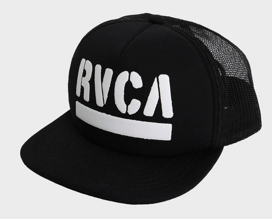 RVCA ASP Foam Trucker Cap
 in black with white puff print
