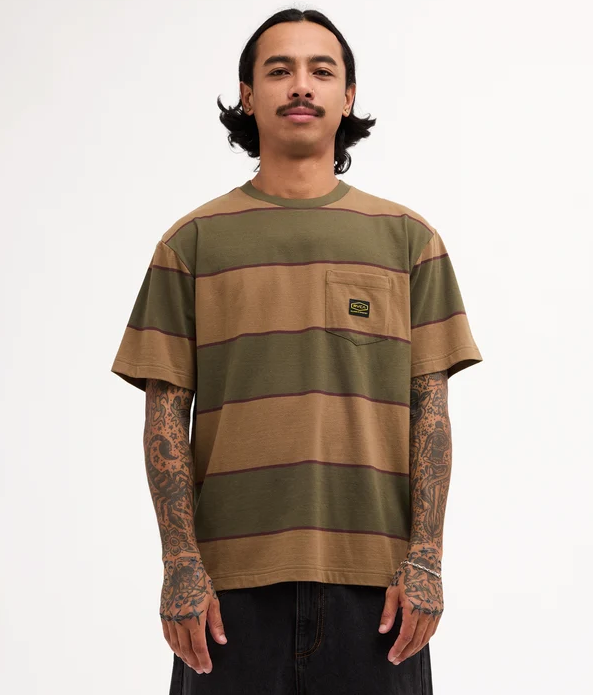 RVCA Dayshift Stripe Tee in fatigue colourway from front