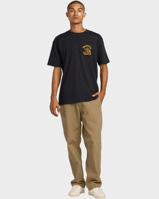 RVCA Demo Short Sleeve Shirt in black with yellow print from front