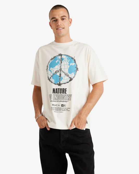 RVCA Global SS Tee in colour natural on model front veiw