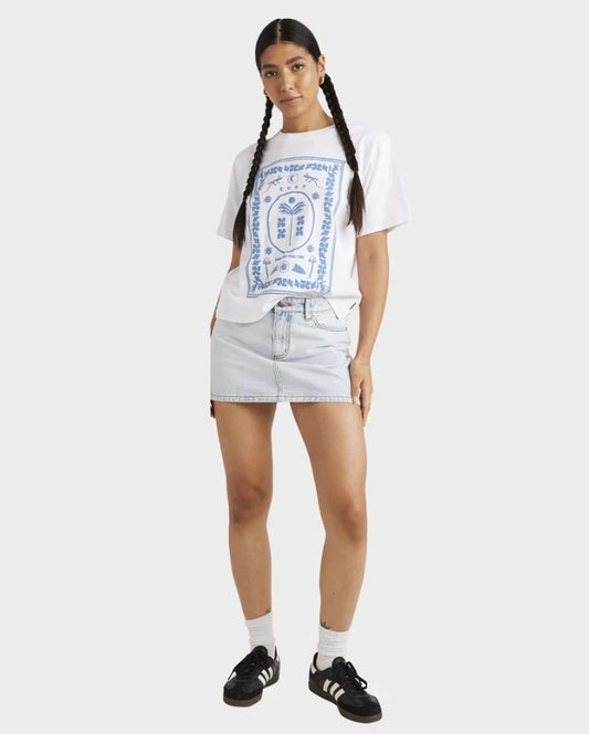 RVCA Womans Good Things Easy Tee in white on model from front