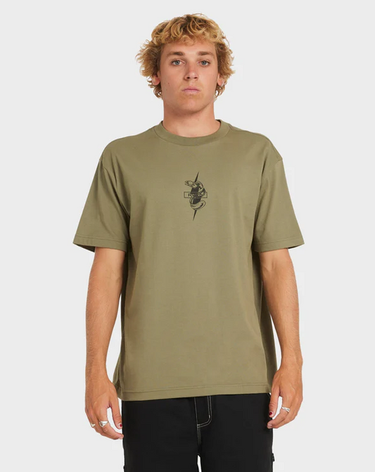 RVCA Hawaii Squadron Tee in army colour from front