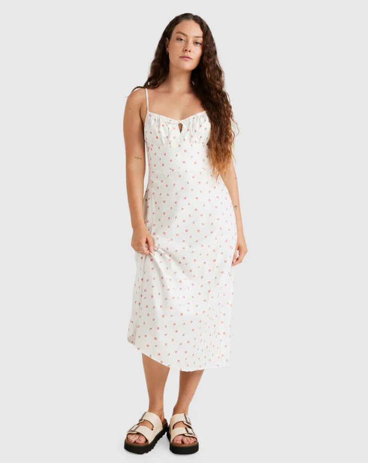 RVCA Rose Bud Cafe Dress in cloud colour from front