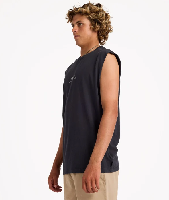 RVCA Scorpo Muscle Top in black on model from side