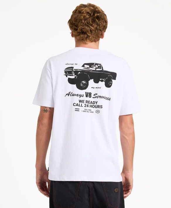 RVCA V8 T-Shirt in white from the rear