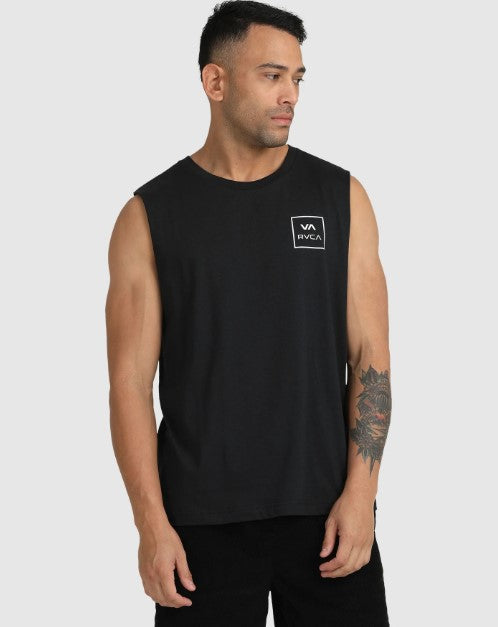 RVCA VA All The Ways Muscle Tee in black from front