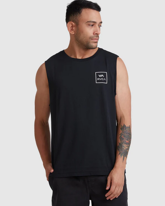 RVCA VA All The Ways Muscle Tee in black from front
