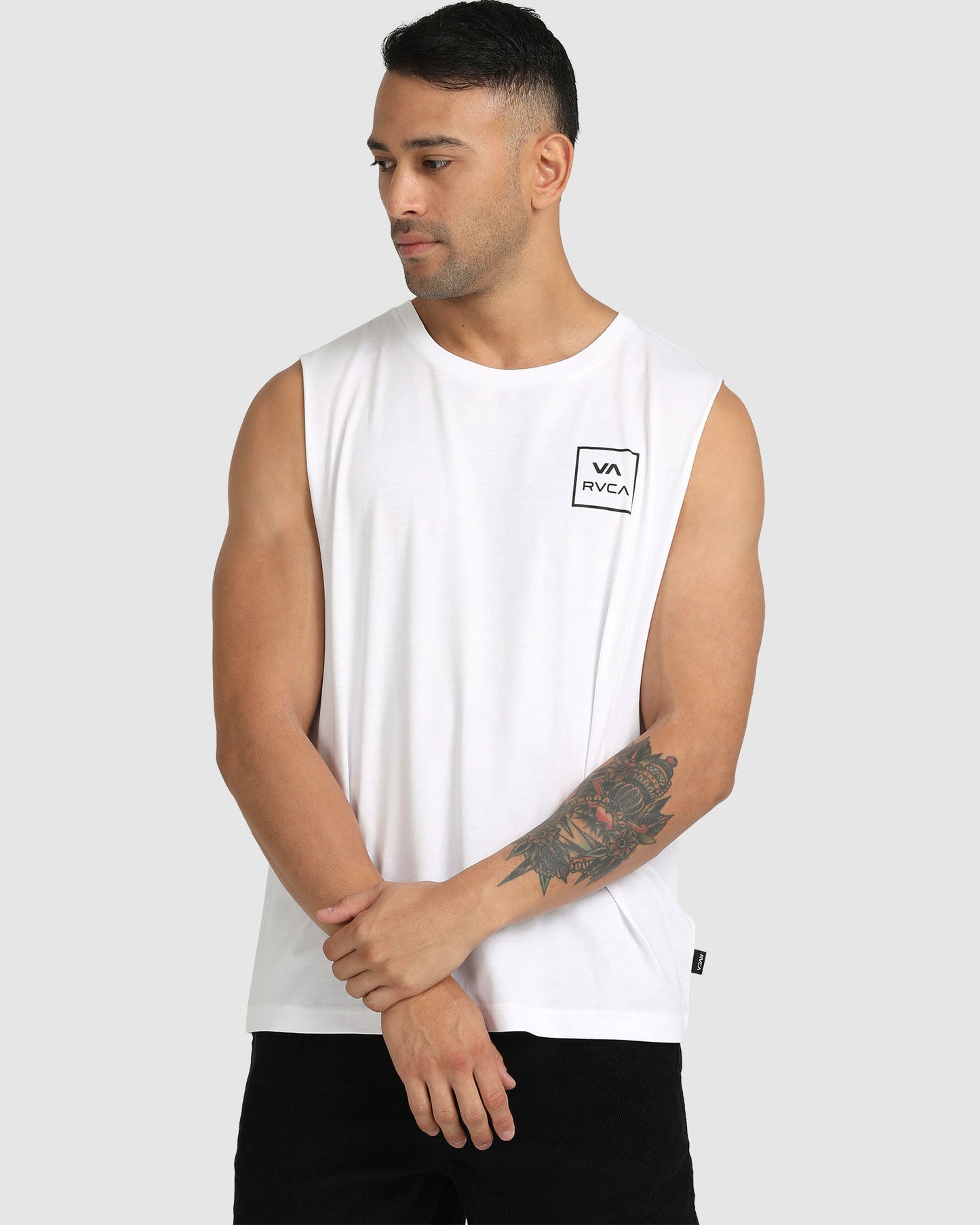 RVCA VA All The Ways Muscle Tee in white from front