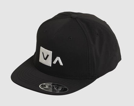 RVCA VA Commonwealth Deluxe Snapback Cap in black with white embroidered logo