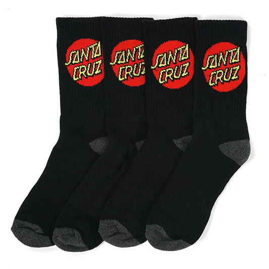 Santa Cruz Classic Dot Socks 4 Pack sizes 7-11 US in black