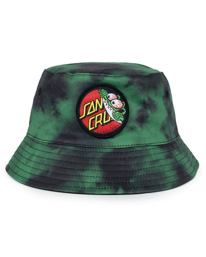 Santa Cruz Beware Dot Youth Bucket Hat in green tide dye