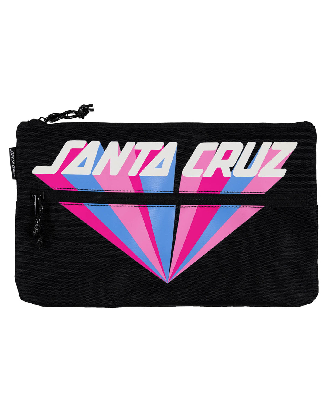 Santa Cruz Delta Strip Pencil Case middle zip and top zip displayed from front 