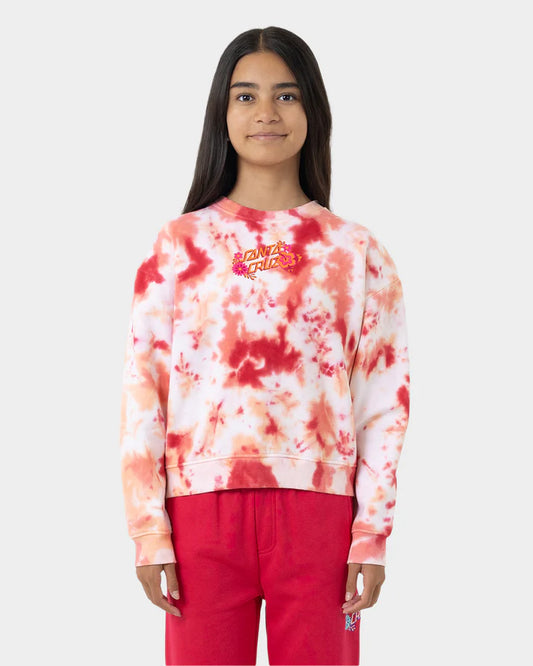 Santa Cruz Free Spirit Floral Stack Sweater in colour pink coral tie dye on model front veiw