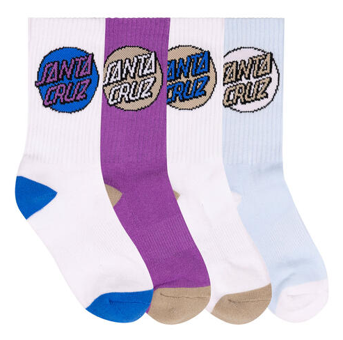 Santa Cruz Other Dot Girls 4 Pack Crew Socks (Sizes 2-8) in blue aura, purple and white