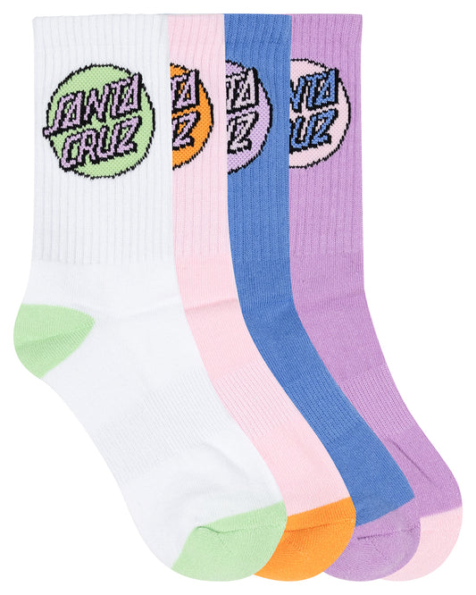 Santa Cruz Girls Other Dot Crew Sock 4 pack in white, pale pink, blue and purple