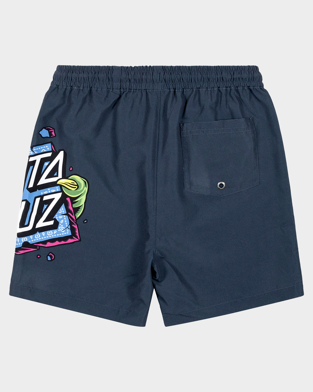 Santa Cruz Youth Johnson Beast Dot Boardshorts with back pocket displayed from back 