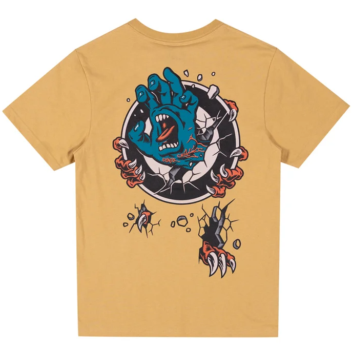 Santa Cruz Youth Roskopp Screaming Target Centre Tee in tan from the back flatlay