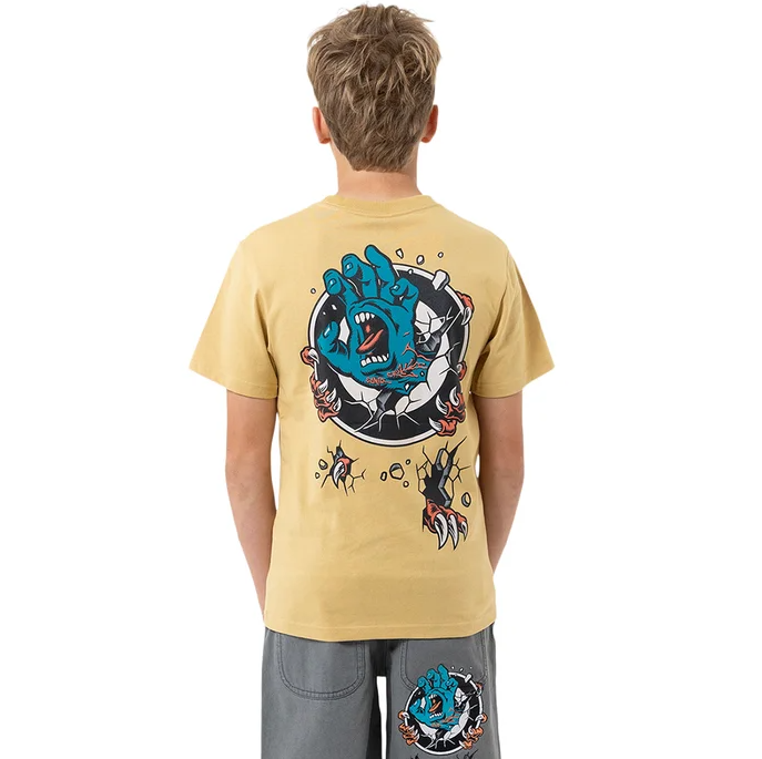Santa Cruz Youth Roskopp Screaming Target Centre Tee in tan from the back