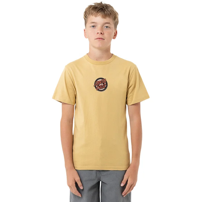 Santa Cruz Youth Roskopp Screaming Target Centre Tee in tan from the front