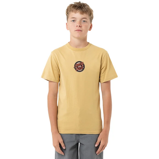 Santa Cruz Youth Roskopp Screaming Target Centre Tee in tan from the front
