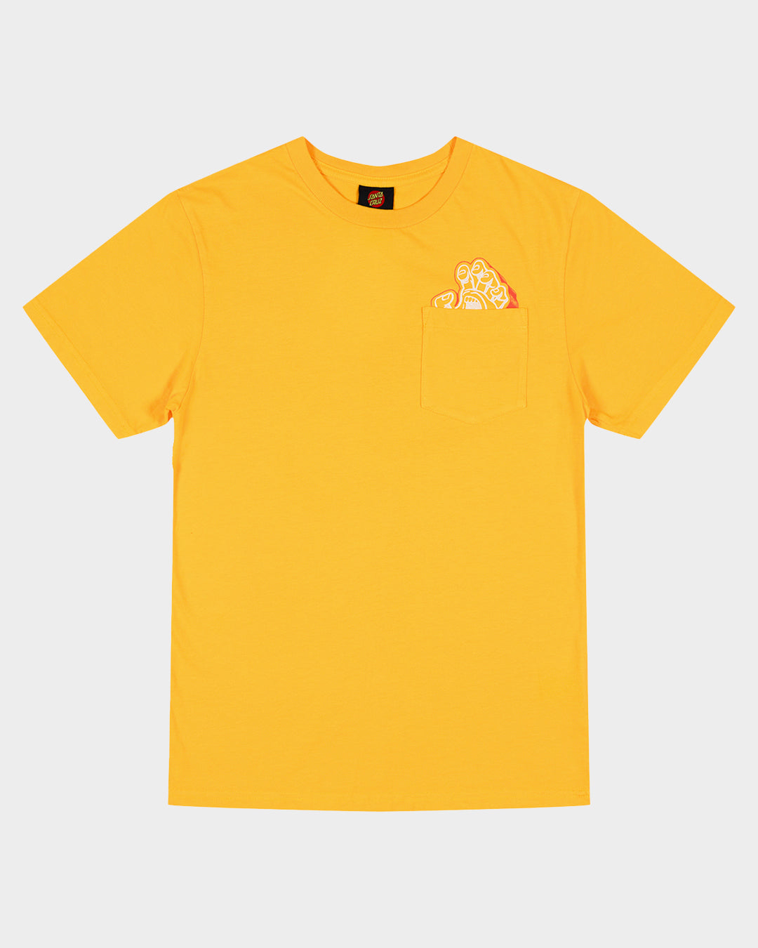 Sants Cruz Youth Screaming Foam Hand Pocket Tee in colour yellow displayed from front 