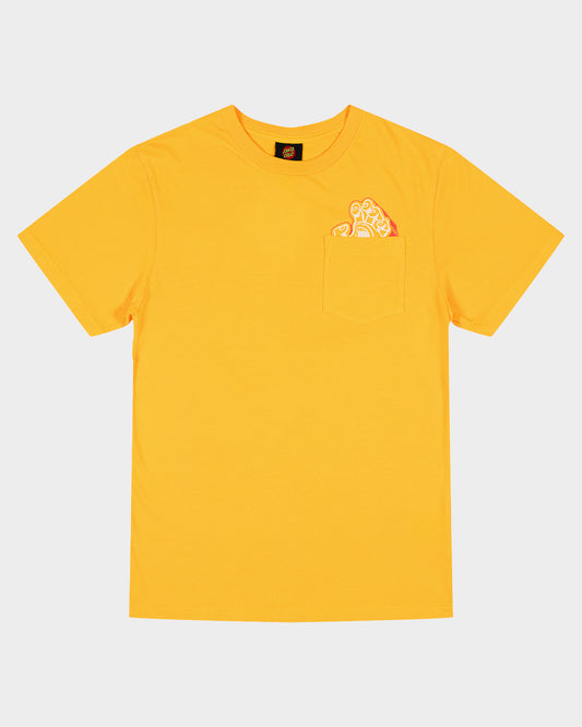 Sants Cruz Youth Screaming Foam Hand Pocket Tee in colour yellow displayed from front 