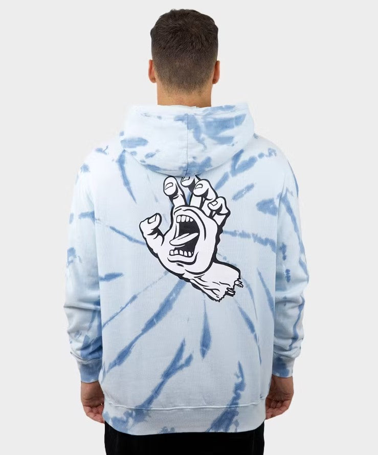 Santa Cruz Screaming Hand Mono Hoodie in vintage blue tie dye from back