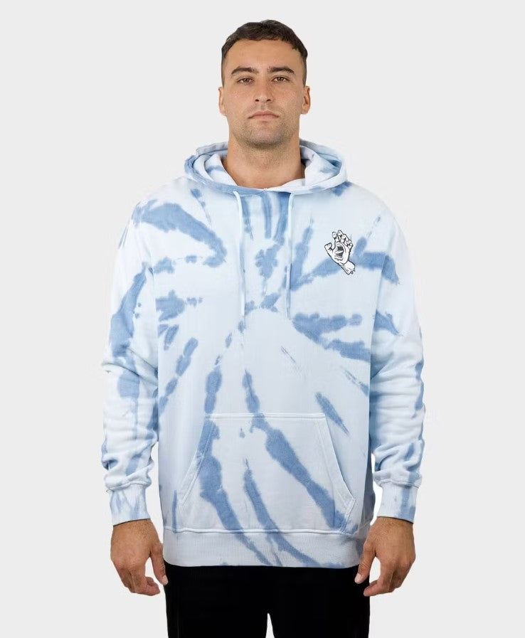 Santa Cruz Screaming Hand Mono Hoodie in vintage blue tie dye from front