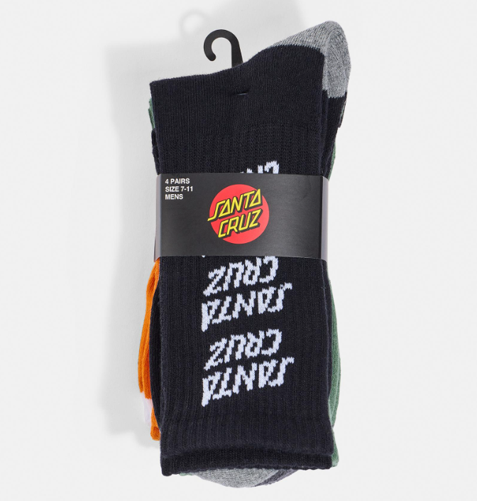 Santa Cruz Stack Repeat Mens Crew Socks Pack (4 pack) in the package