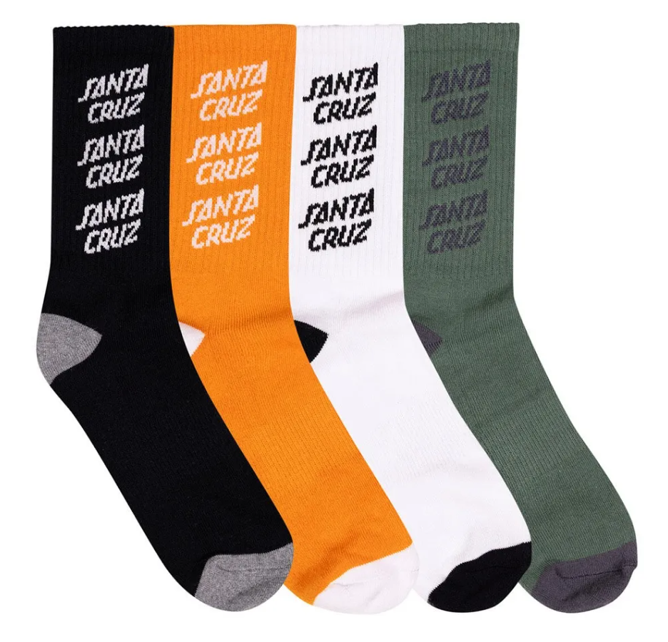 Santa Cruz Stack Repeat Mens Crew Socks Pack (4 pack) in black, ginger, white and sage