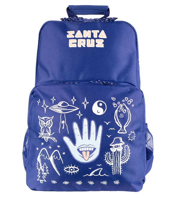 Santa Cruz Tripper Deconstruct Backpack in dark blue colour from the front showing the Santa Cruz artwork