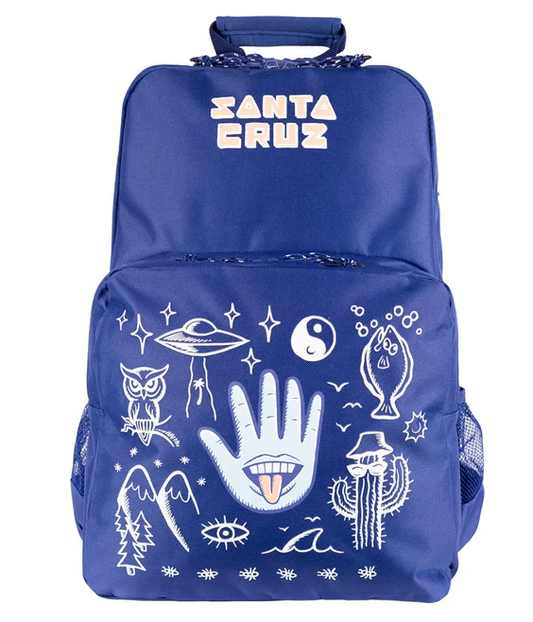 Santa Cruz Tripper Deconstruct Backpack in dark blue colour from the front showing the Santa Cruz artwork