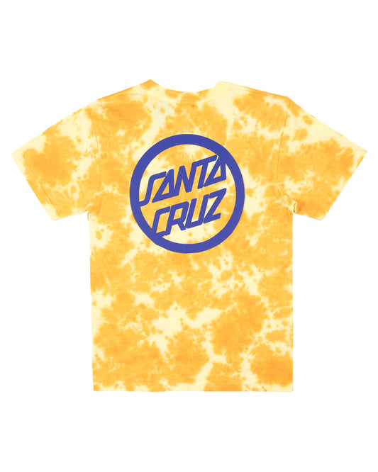 Santa Cruz Youth Bold Dot Tee in yellow tie dye from rear