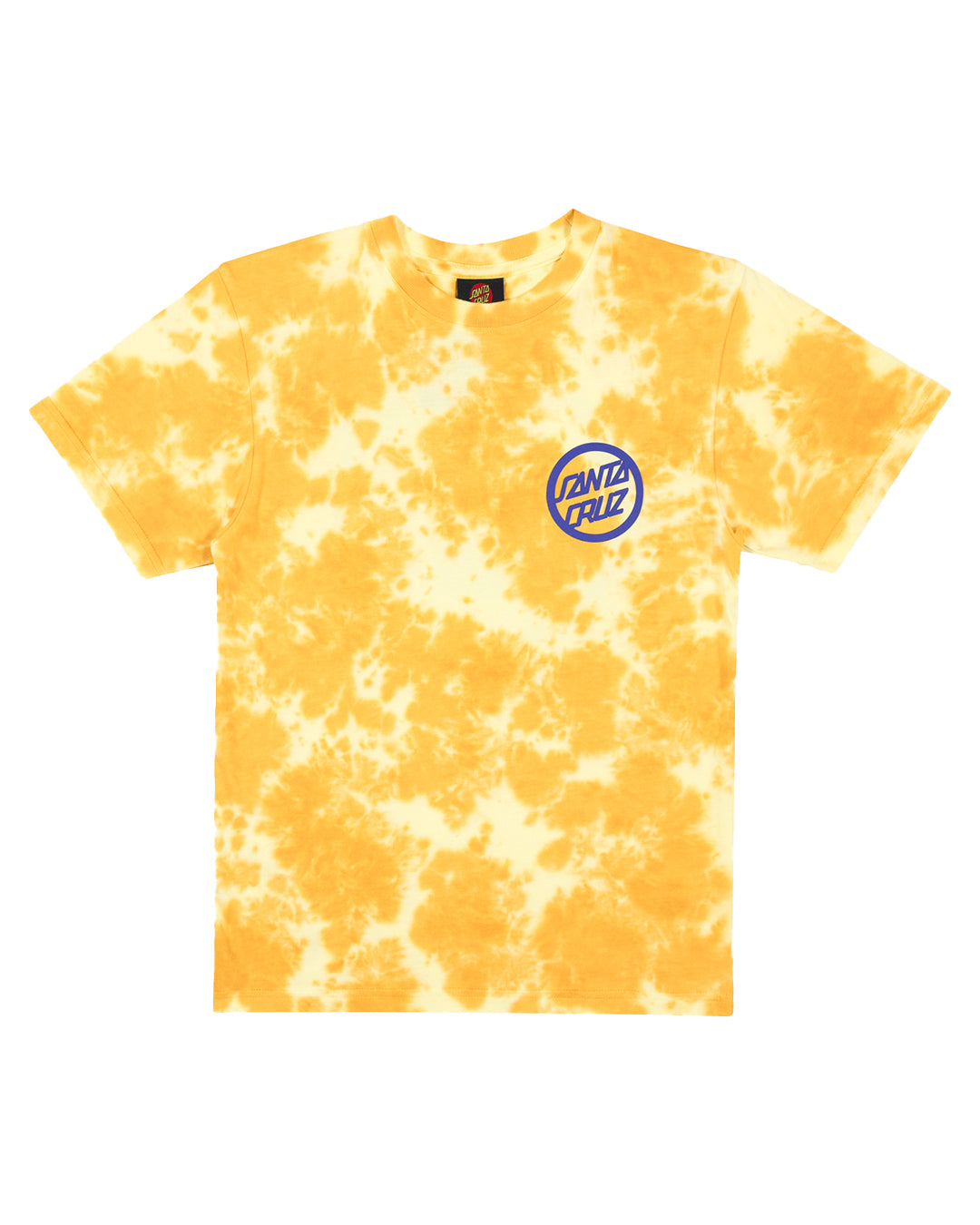 Santa Cruz Youth Bold Dot Tee in yellow tie dye from front