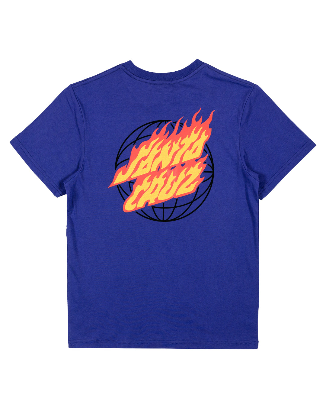 Santa Cruz Youth Global Flame Dot Tee in darek blue from rear