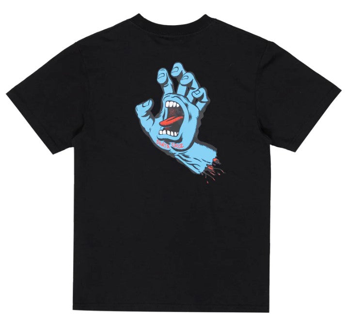 Santa Cruz Youth Opus Screaming Hand T-Shirt  in black from rear showing blue screaming hand artwork