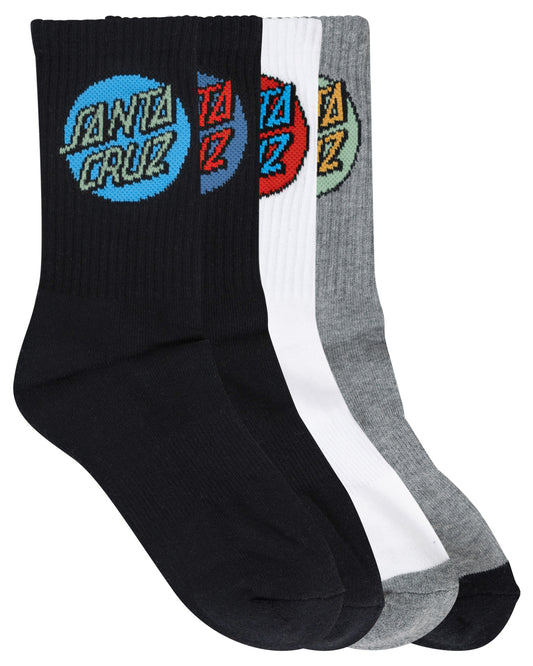 Santa Cruz Youth Other Dot Crew Sock (4 pack) in blac, white and grey marle